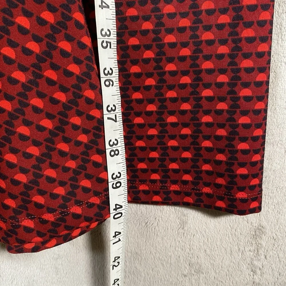 Lands End Ponte Knit Dress Red Geometric Cap Sleeve Fit & Flare Modest Church - Picture 10 of 12